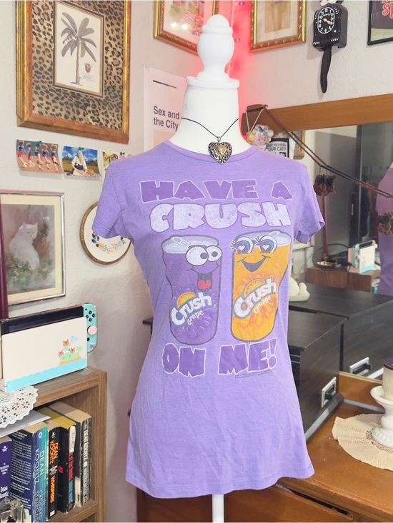 Vintage Tops - Y2K Have a Crush On Me! Purple Graphic Tee